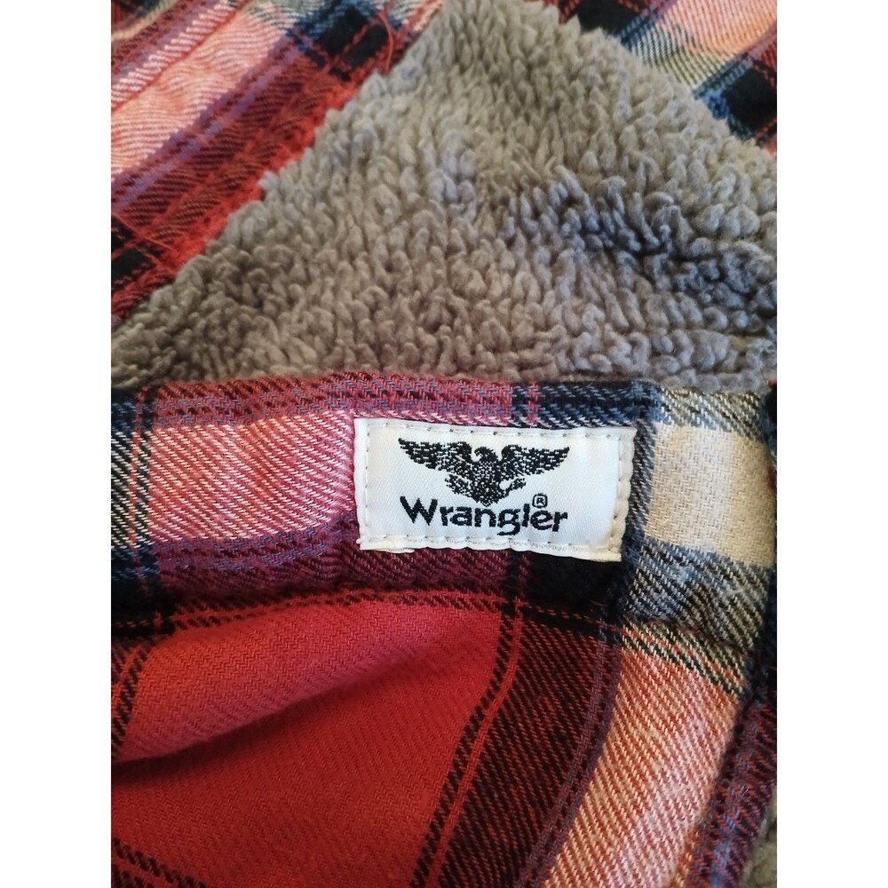 Vintage Wrangler Red Plaid Flannel Shacket Men's Medium Sherpa Fleece Lined Warm - Picture 7 of 11